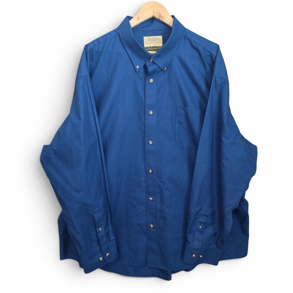 Cabelas Shirt Mens 3XL Blue Button Down Long Sleeve Regular Fit Cotton Casual